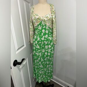 Rixo Green Daisy Midi Dress